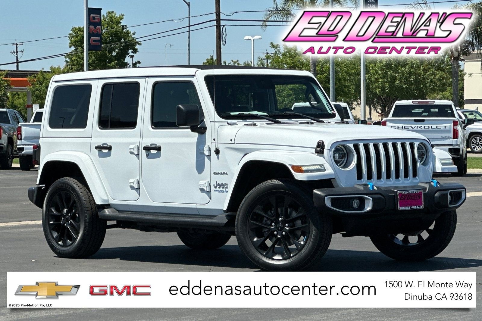 2022 Jeep Wrangler 4xe Unlimited Sahara in White — front three-quarter view