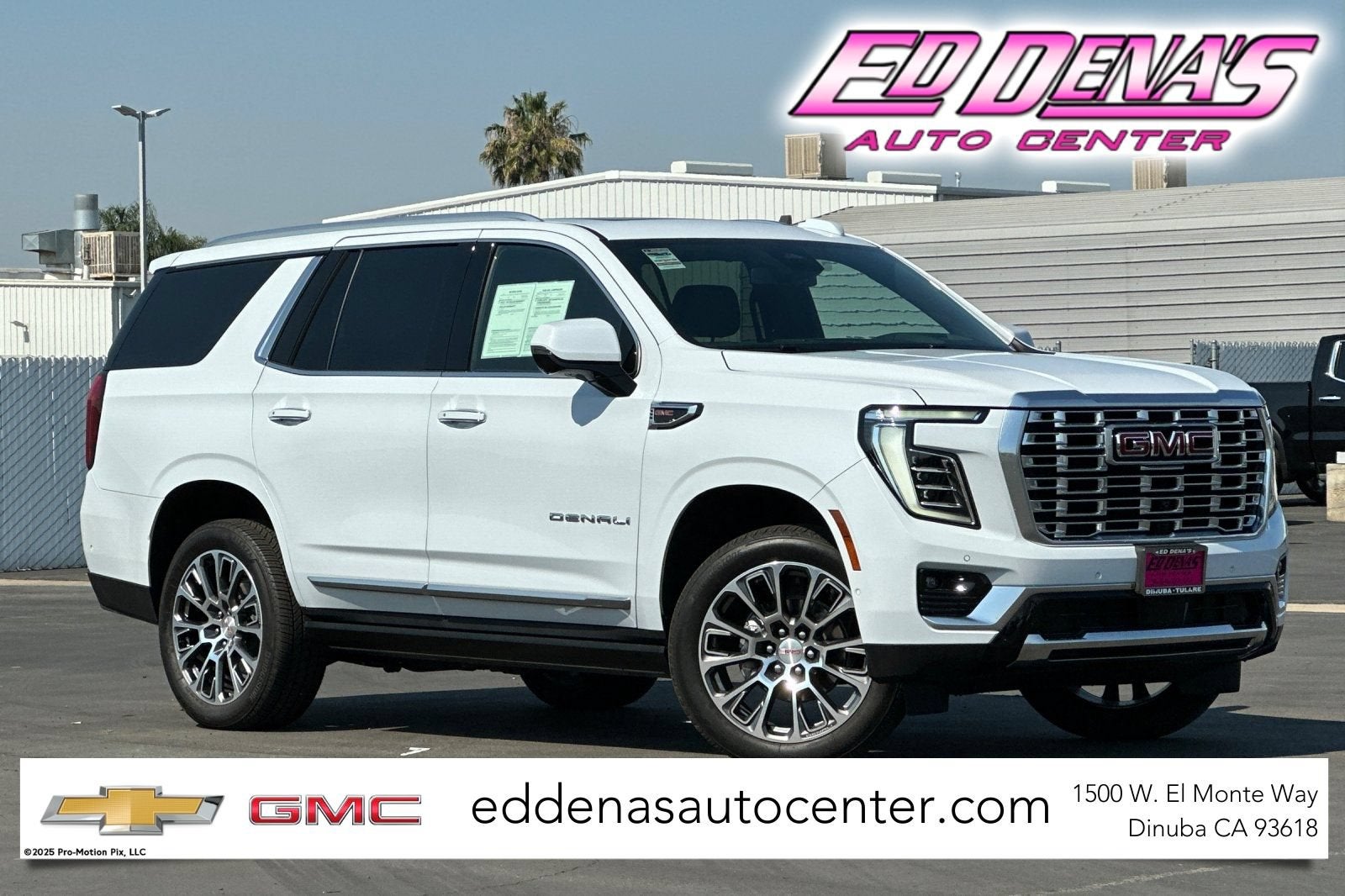 2026 GMC Yukon Denali in Glacier White Tricoat — front three-quarter view