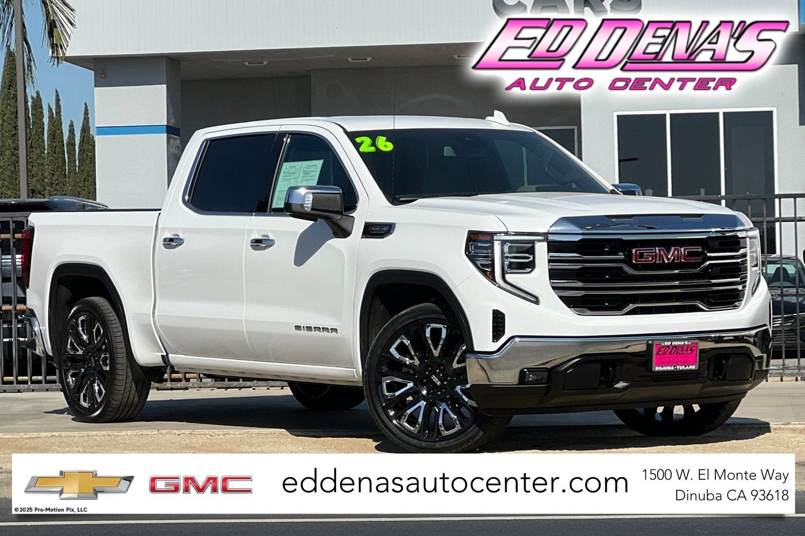 2026 GMC Sierra 1500 SLT in Summit White — front three-quarter view
